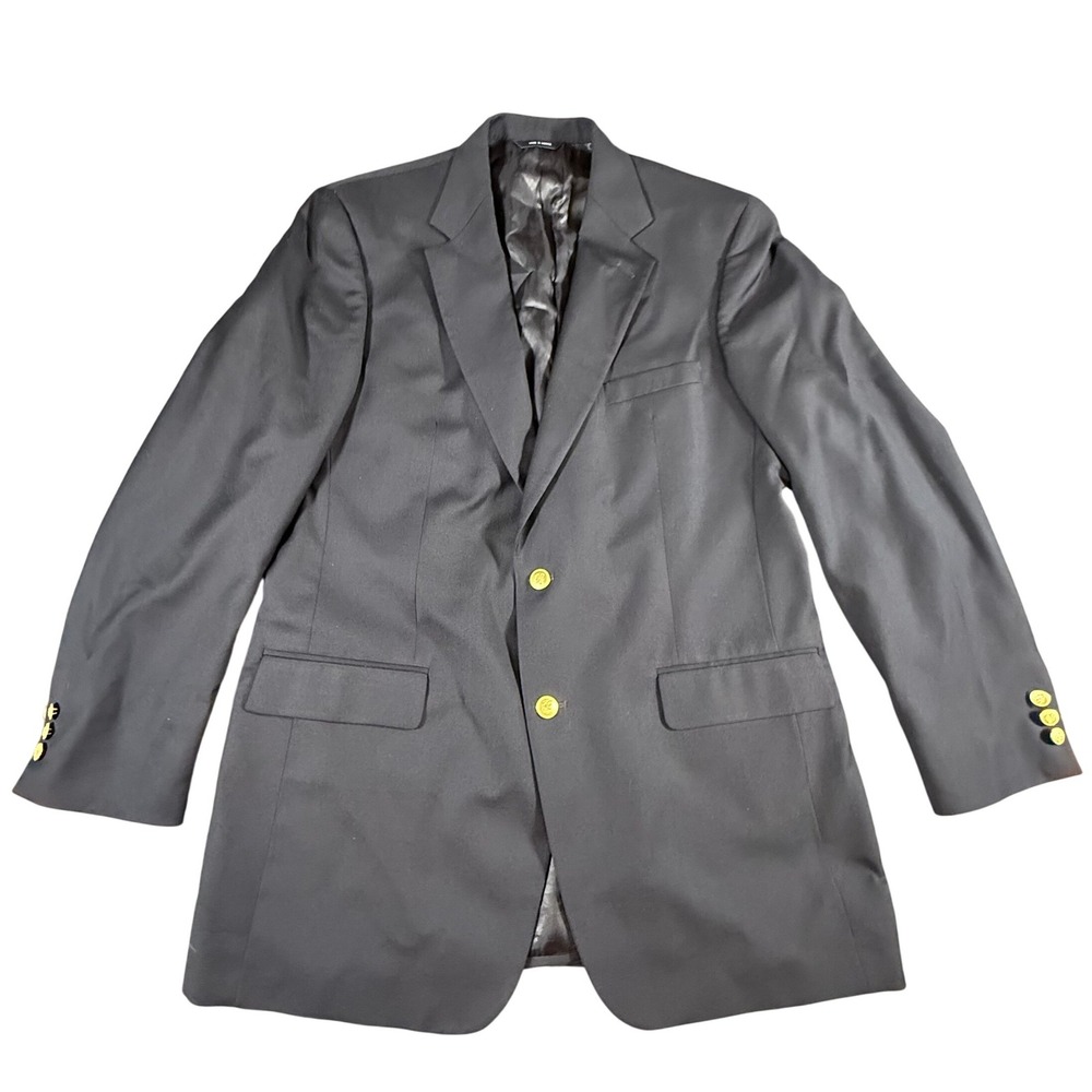 Brooks Brothers BrooksEase Men's Blazer Sport Coat 43L Black Wool Gold Buttons